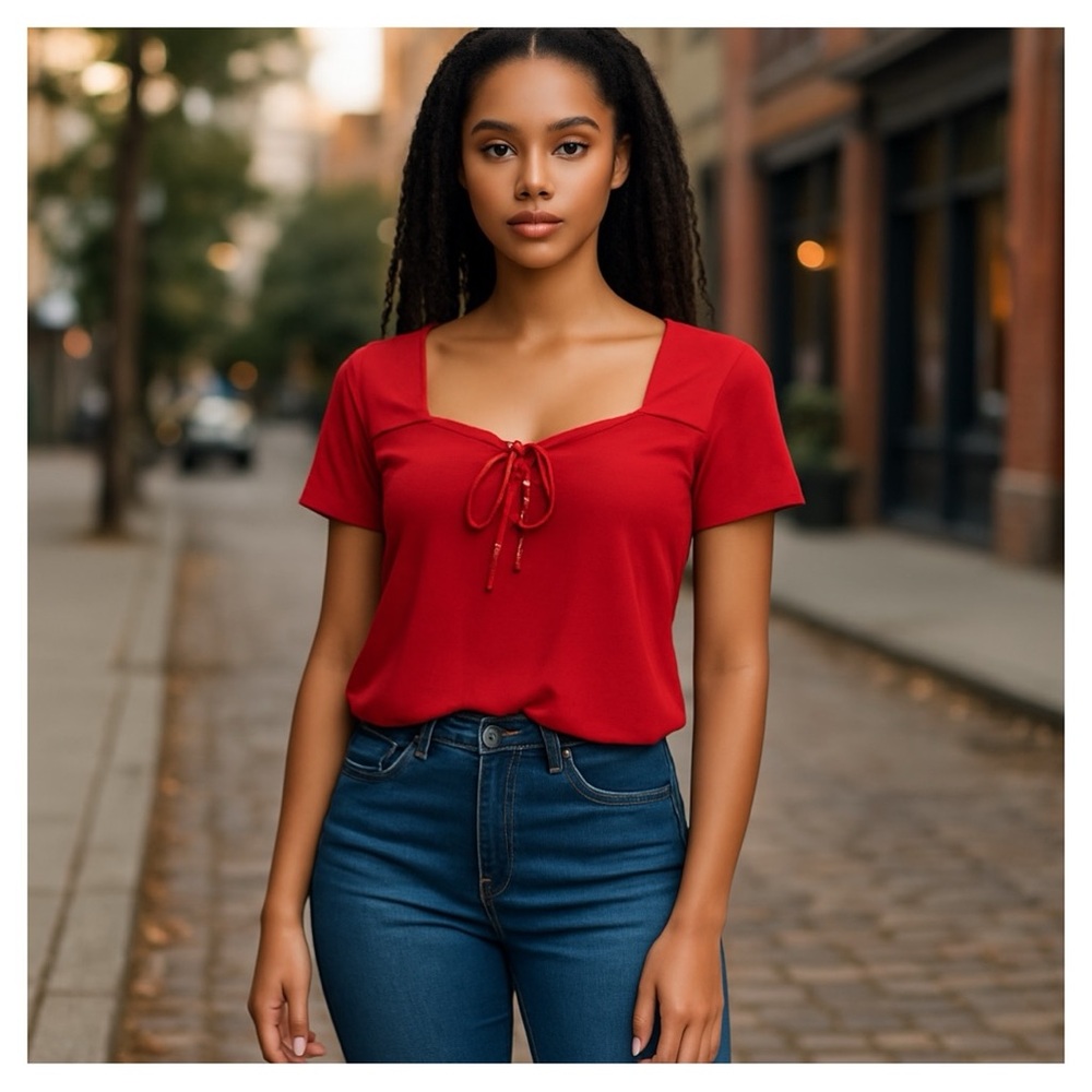 Rue21 Red Tie Front Short Sleeve Blouse